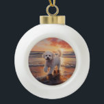 Sandy Paws Bichon Frise Dog on Beach Sunset  Ceramic Ball Christmas Ornament<br><div class="desc">Immerse yourself in the tranquil beauty of our "Sandy Paws and Sunset Hues" dog on beach sunset design. This captivating scene captures the essence of a perfect evening at the shore, with a loyal canine companion enjoying the golden sands and the breathtaking hues of the setting sun. Whether you're a...</div>