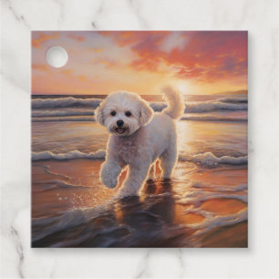 Sandy Paws Bichon Frise Dog on Beach Sunset Favour Tags