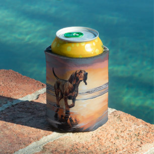 Sandy Paws Bloodhound Dog on Beach Sunset  Can Cooler
