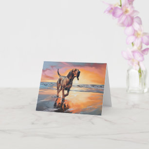 Sandy Paws Bloodhound Dog on Beach Sunset Card