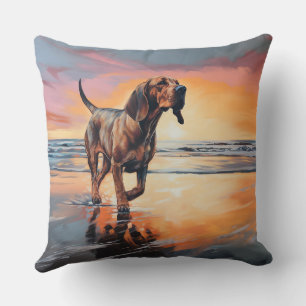 Sandy Paws Bloodhound Dog on Beach Sunset  Cushion