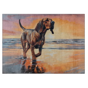 Sandy Paws Bloodhound Dog on Beach Sunset  Cutting Board