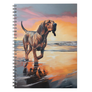 Sandy Paws Bloodhound Dog on Beach Sunset Notebook