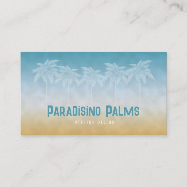 Sandy Sea Palms Silhouettes Business Card (Front)