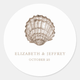 Sandy Seashells Marine Ocean Beach Wedding  Classic Round Sticker