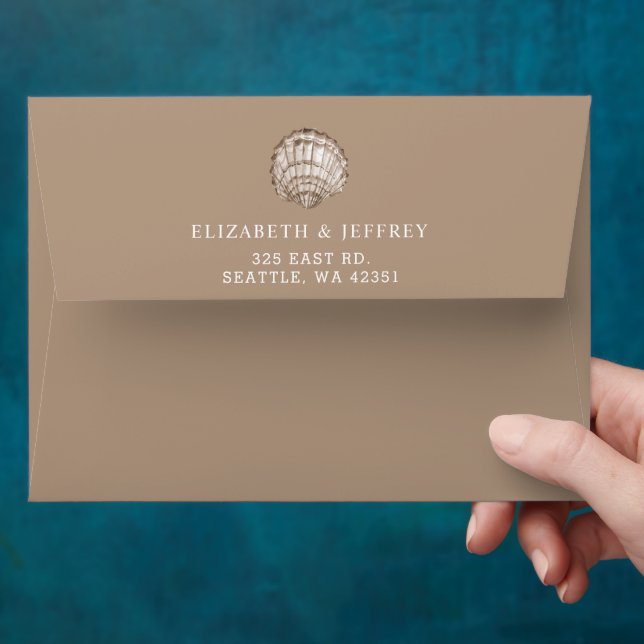 Sandy Seashells Marine Ocean Beach Wedding Envelope (Hand)