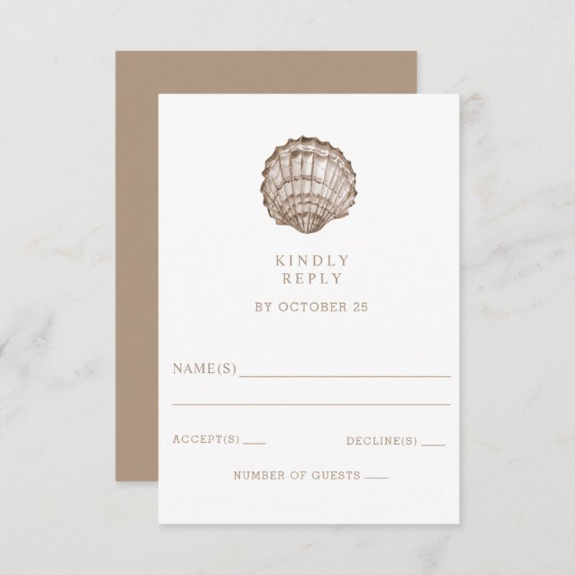 Sandy Seashells Marine Ocean Beach Wedding RSVP Card (Front/Back)
