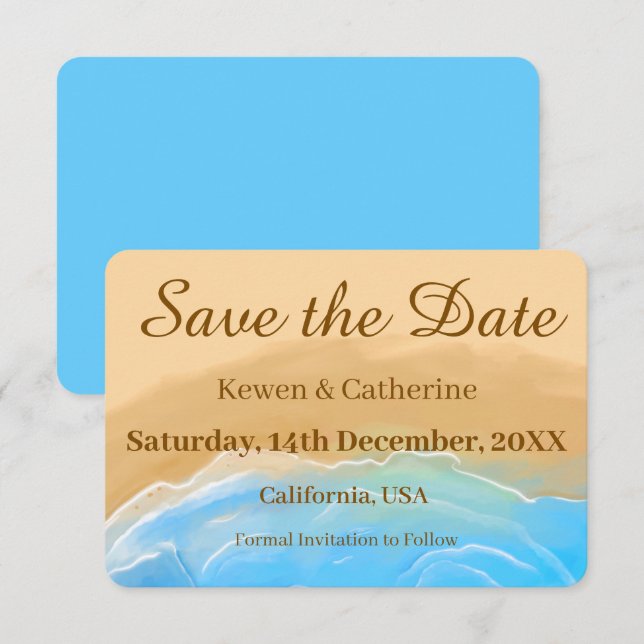 Sandy Shore Watercolor Wedding Save The Date (Front/Back)