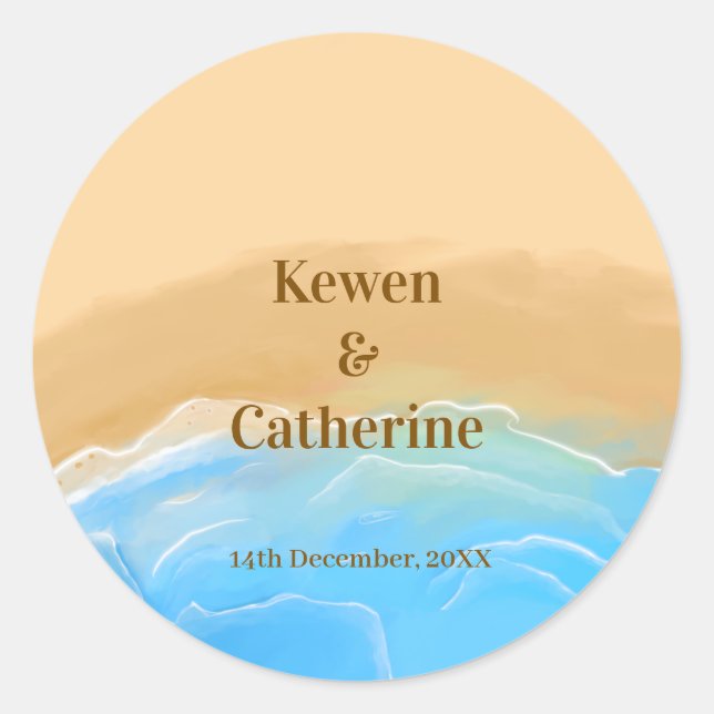 Sandy Shore Watercolor Wedding Sticker (Front)
