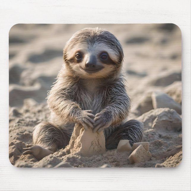Sandy Shores : Baby Sloth Building Sand Castles, Mouse Pad (Front)