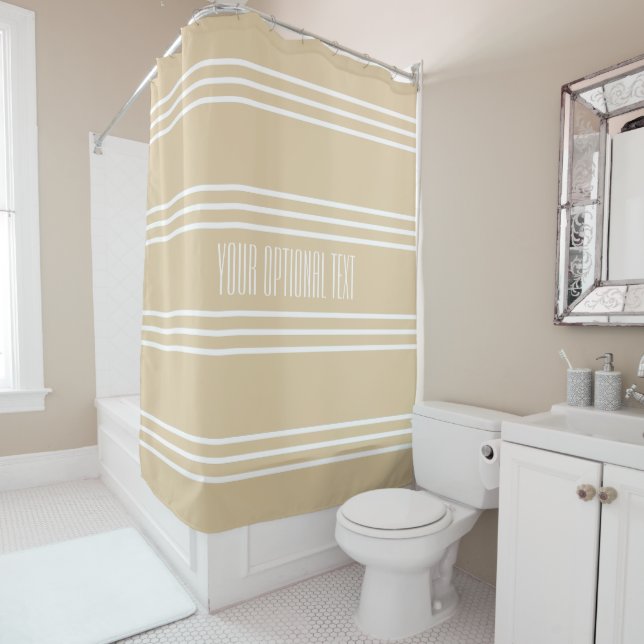 Sandy Stripes Custom Text shower curtain (In Situ)