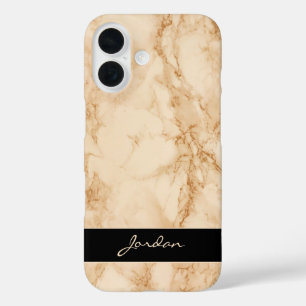 Sandy Tan Polished Marble Stone with Name iPhone 16 Case