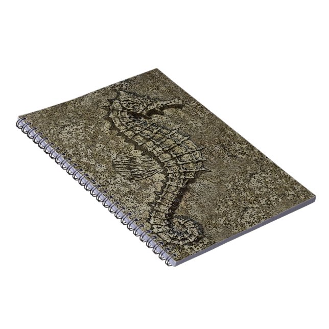 Sandy Textured Aquatic Seahorse Artwork Spiral Notebook (Right Side)