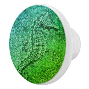 Sandy Textured Seahorse Digital Art Ceramic Knob