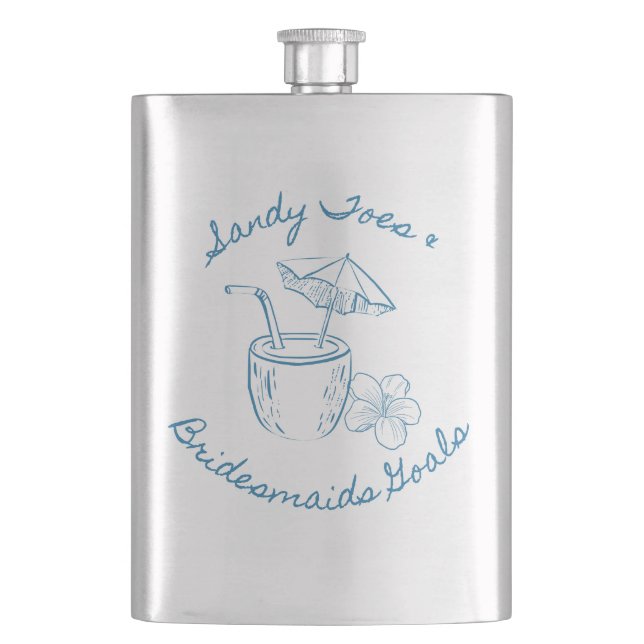 Sandy Toe & Bridesmaids Goals Coastal Bachelorette Hip Flask (Front)