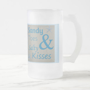 Sandy Toes and Salty Kisses Beach Life Quote Frosted Glass Beer Mug