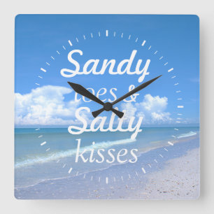 Sandy Toes And Salty Kisses Square Wall Clock