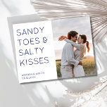 Sandy Toes Photo Beach Wedding Save the Date  Announcement Postcard<br><div class="desc">Invite friends and family to reserve your beach wedding date with these photo "Sandy toes & Salty Kisses" design save the date postcards. Customise with your photo on the front and add details to the backside of the card.</div>