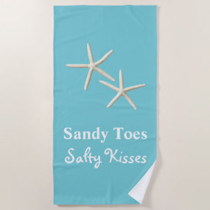 Sandy Toes Salty Kisses Blue Beach Towel