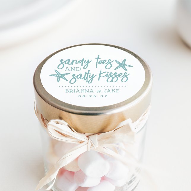 Sandy Toes, Salty Kisses Destination Wedding Favou Classic Round Sticker (Creator Uploaded)