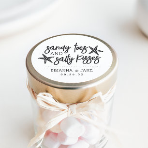 Sandy Toes, Salty Kisses Destination Wedding Favou Classic Round Sticker