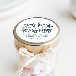 Sandy Toes, Salty Kisses Destination Wedding Favou Classic Round Sticker