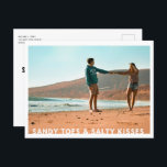 Sandy Toes Salty Kisses Photo Beach Save the Date Announcement Postcard<br><div class="desc">Invite friends and family to reserve your beach wedding date with this modern "Sandy toes & Salty Kisses" design photo save the date postcard. Customise with your photo on the front and add details to the backside of the card.</div>