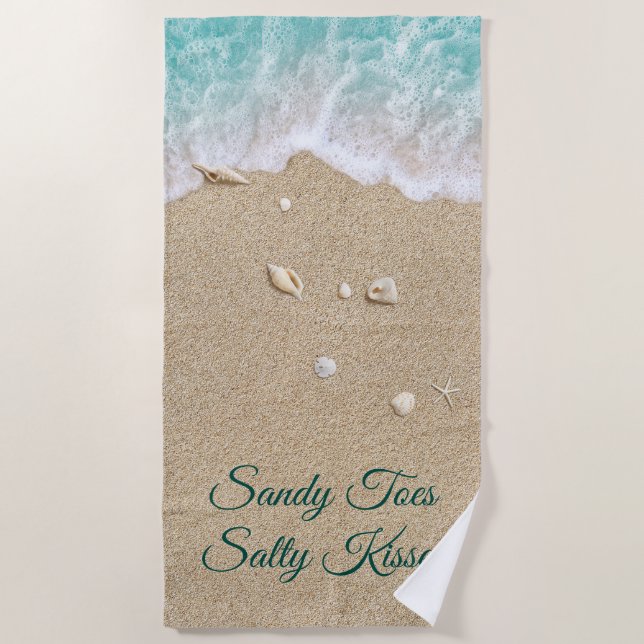 Sandy Toes Salty Kisses Turquoise Beach Waves Towel (Front)