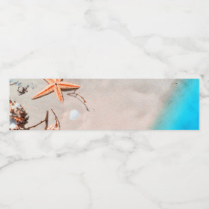 Sandy Tropical Beach Starfish Seashell Water Bottle Label