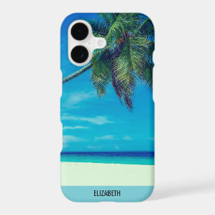 Sandy White Beach with Tropical Palm Trees