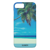Sandy White Beach with Tropical Palm Trees