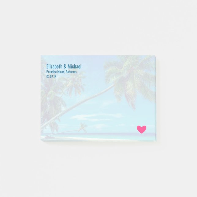 Sandy White Beach with Tropical Palms Wedding Post-it Notes (Front)
