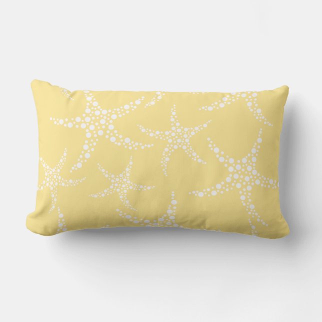 Sandy Yellow and White Starfish Pattern. Lumbar Cushion (Front)