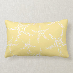 Sandy Yellow and White Starfish Pattern. Lumbar Cushion