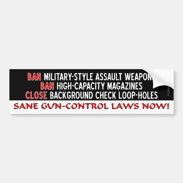 Sane Gun-Control Laws NOW! Bumper Sticker (Front)