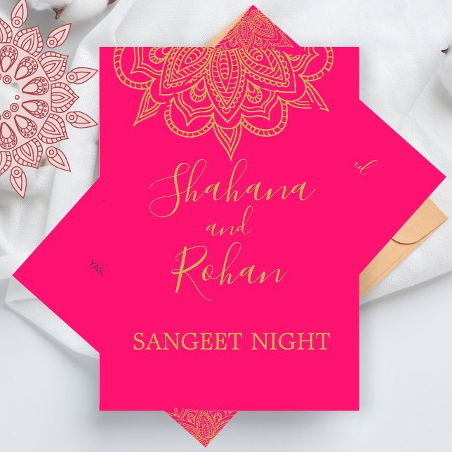 Sangeet Indian Style Pink Gold Colour Elegant Invitation (Creator Uploaded)