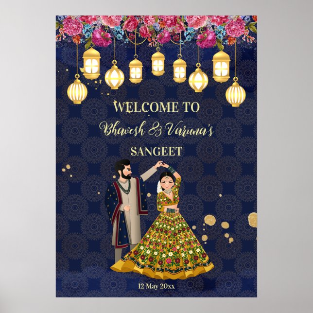Sangeet welcome custom sign dancing Indian couple (Front)