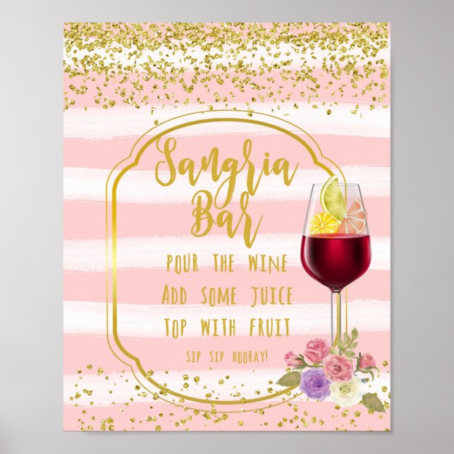sangria bar sign pink and gold confetti (Front)