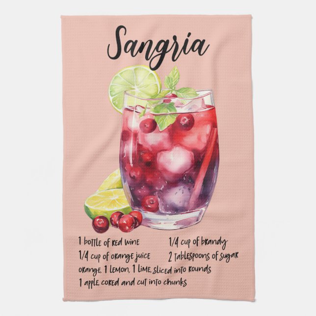 Sangria Cocktail Recipe Tea Towel (Vertical)