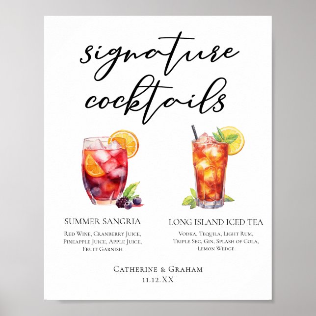 Sangria Long Island Tea Signature Cocktails Menu Poster (Front)