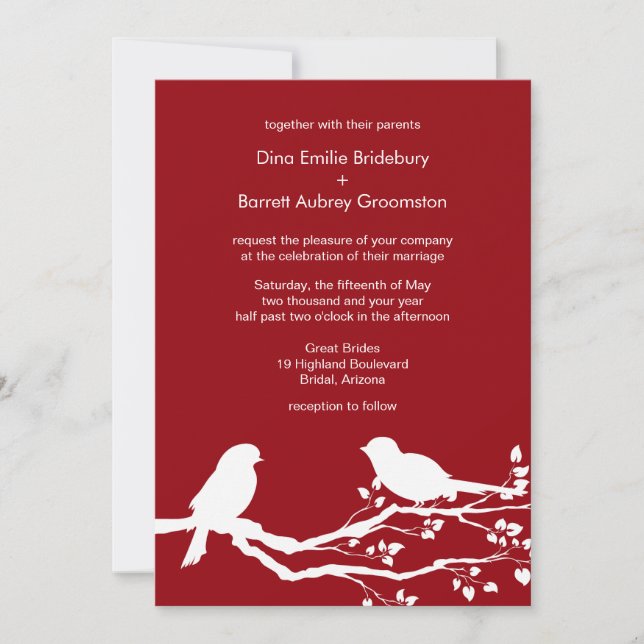 Sangria Love Birds Wedding Customisable Invitation (Front)