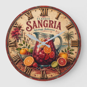 Sangria Mediterranean Spanish Wine Rustic Bar Large Clock