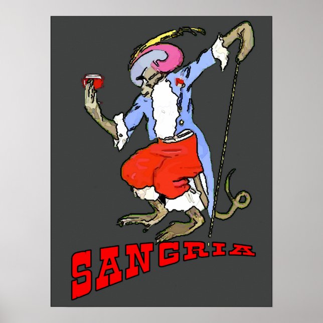 Sangria Monkey Vintage Style, add text Poster (Front)