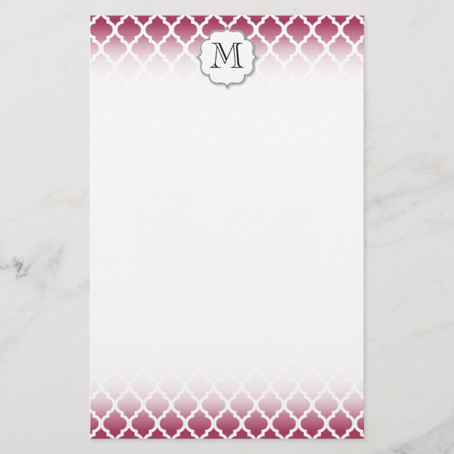Sangria Moroccan Tile with Customisable Monogram Stationery (Front)