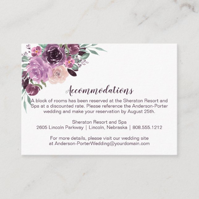 Sangria Purple Mauve Floral Accommodations | Enclosure Card (Front)
