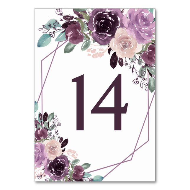 Sangria Purple Mauve Geometric Floral Wedding | Table Number (Front)