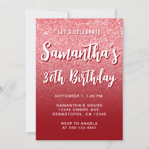 Sangria Red Modern Gradient 30th Birthday Invitation