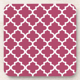 Sangria Red Moroccan Tile Trellis Pattern Coaster