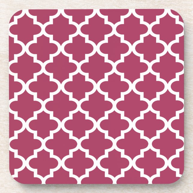 Sangria Red Moroccan Tile Trellis Pattern Coaster (Front)