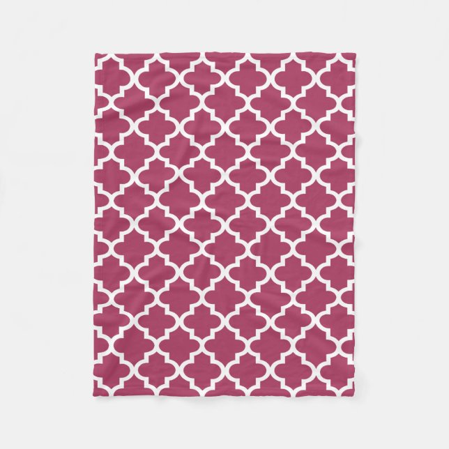 Sangria Red Moroccan Tile Trellis Pattern Fleece Blanket (Front)